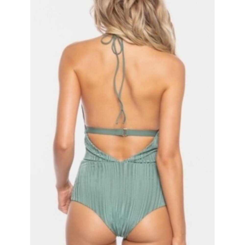 TAVIK Emme Green Slinky Rib One Piece Swimsuit Size S New Boho Trendy Feminine - Picture 2 of 6